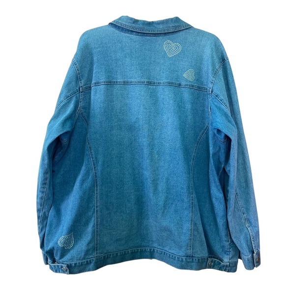 Quacker Factory Blue Jean Denim Jacket Rhinestone Hearts Detail (Size 1X) - Picture 2 of 12